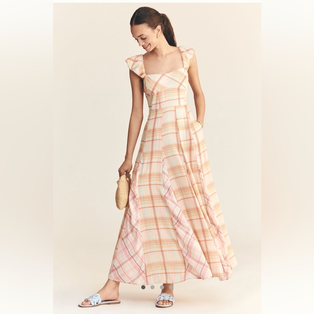 Anthropologie Maeve Linen Blend Flutter-Sleeve A-Line
Maxi Dress Size L NWT